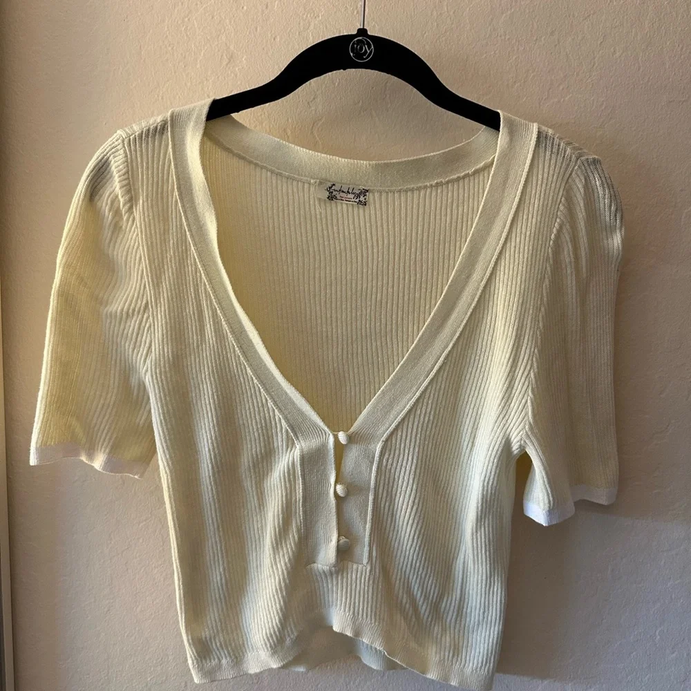 Free People Knit Button-Front Top - Cream